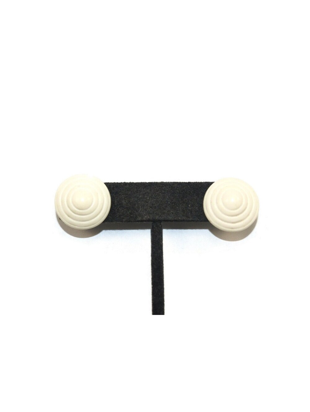 Vintage Round Domed White Plastic Stud Earrings with Post Backs.